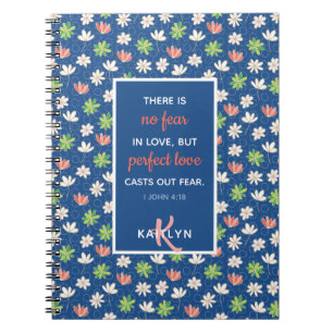 1 John 4:18 Blue Ditsy Floral Pattern Notebook