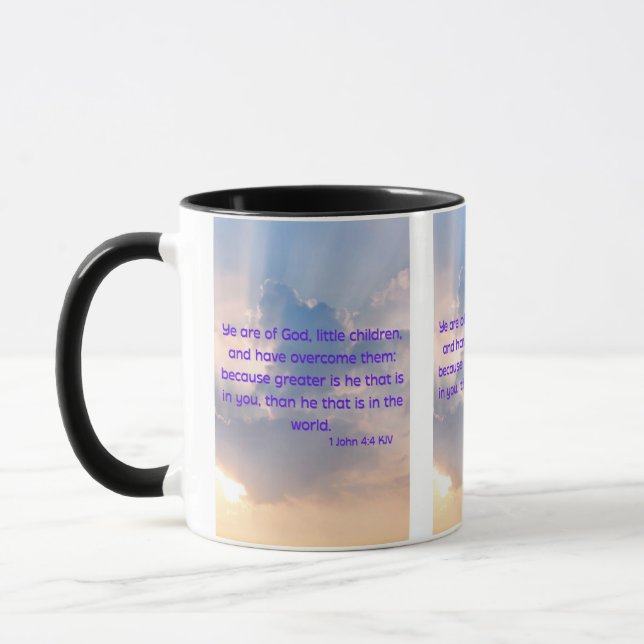 1 John 4:4 KJV Bible Verse Pic Two-Tone Mug (Left)
