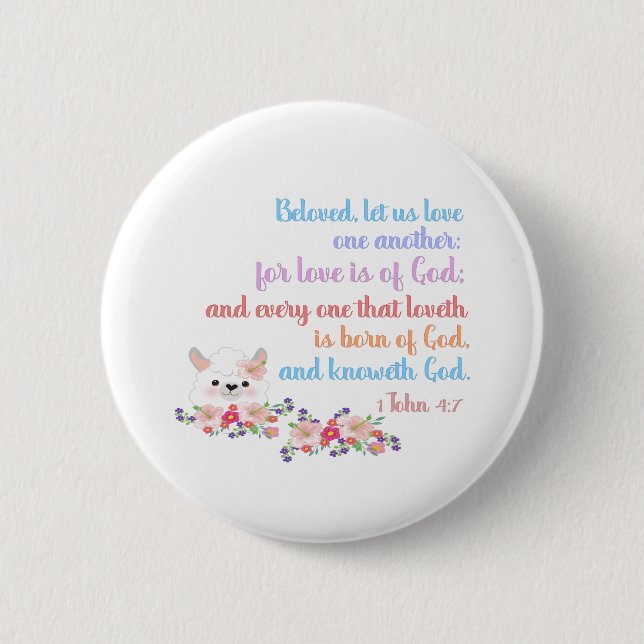 1 John 4:7 Bible Verse Rainbow Text 6 Cm Round Badge (Front)