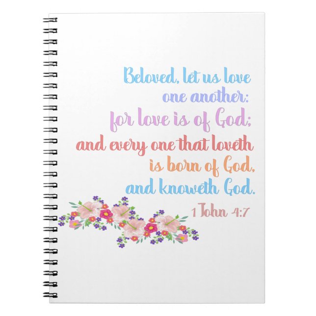 1 John 4:7 Bible Verse Rainbow Text Notebook (Front)