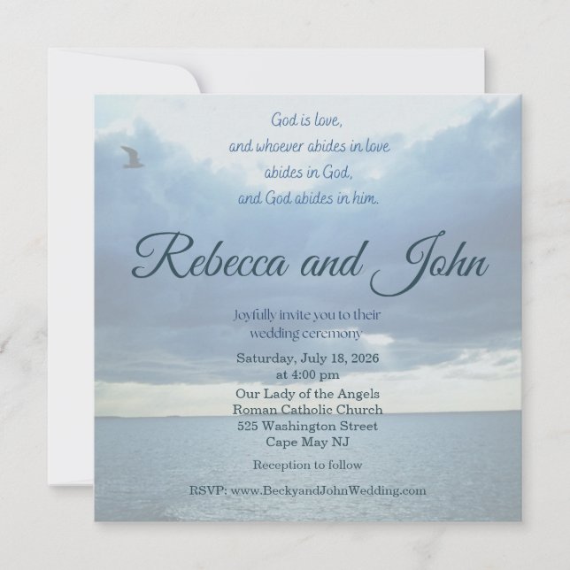 1 John Vintage Ocean Photo Wedding Invitation (Front)
