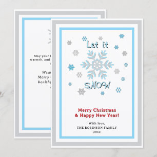 1 Let It Snow Gray Blue Snowflakes Red  Holiday Card