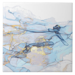 (1)Liquid ocean blue and gold marble texture Tile