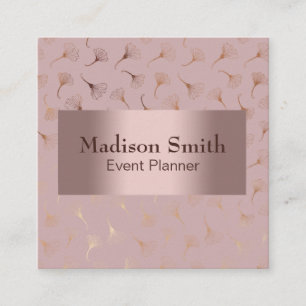 1-Modern Rose Gold Hand Drawn Floral Square Business Card
