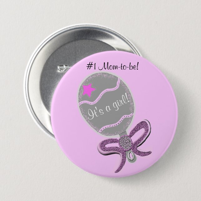 #1 Mom-to-be It's a Girl Baby Shower Pink Button (Front & Back)