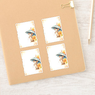 1 Mouse with blue umbrella orange pink flowers