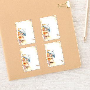 1 Mouse with blue umbrella orange pink flowers