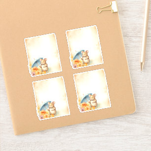 1 Mouse with blue umbrella orange pink flowers