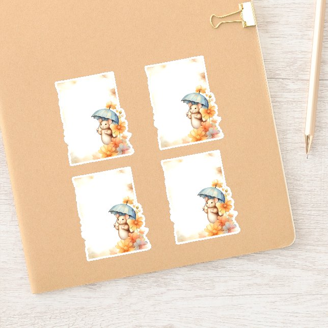 1 Mouse with blue umbrella orange pink flowers (Notebook)