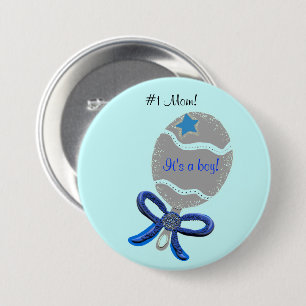 #1 Mum for New Baby Boy Blue Button