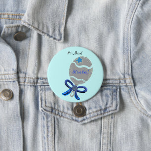 #1 Mum for New Baby Boy Blue Button