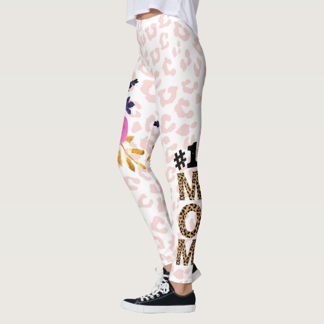 #1 Mum, Mother's Day Floral Animal Print Leggins L Leggings (Left)