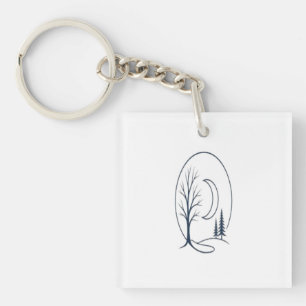 1. Mystic Winter Forest Circle Line Art Tee Key Ring