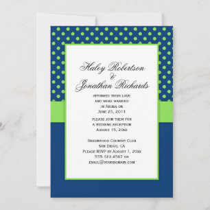 #1 Navy Blue and Lime Green Polka Dots Wedding Invitation
