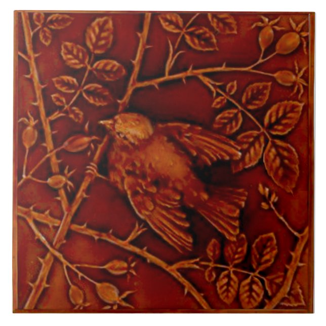 1 of 2 Repro Minton Birds Faux Relief Majolica Tile (Front)