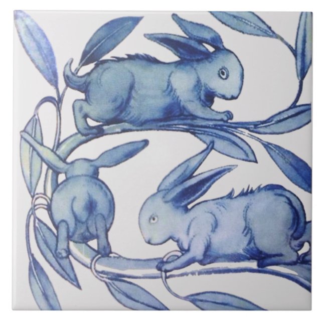 1 of 2 Repro Wm De Morgan Running Rabbits (Left) Tile (Front)