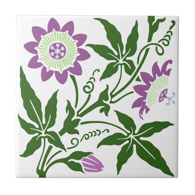 1 of 2 Sherwin Cotton Passion Flower Antique Repro Tile (Front)