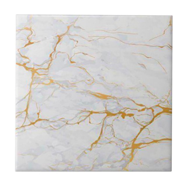 1 of 4 Gold Veined White Faux Marble 4.5" & 6" Tile (Front)