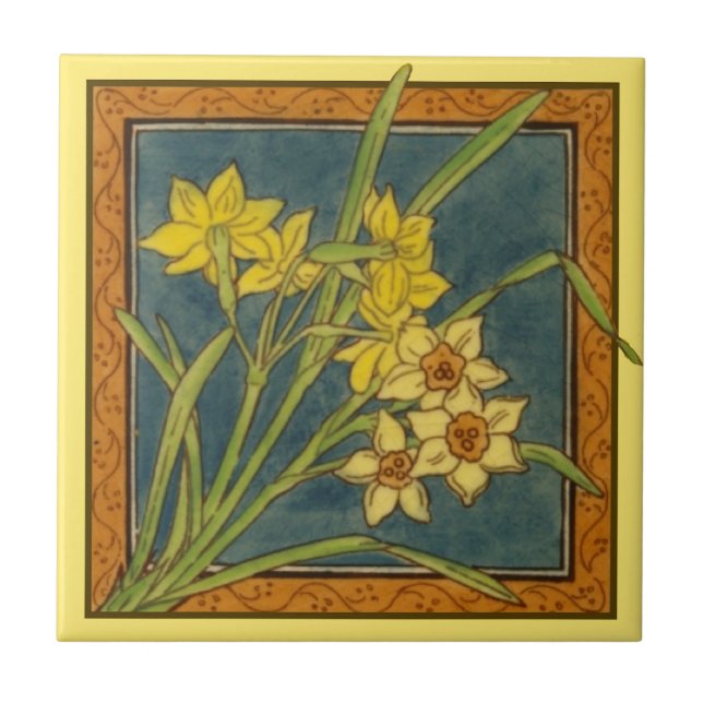 1 of 8 repro Victorian Maw narcissus transferware Tile (Front)