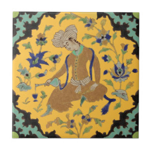 1 of Pair Turbaned Men Repro Antique Persian Tile