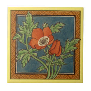 1 of set of 8 repro Victorian Maw floral anemone Tile