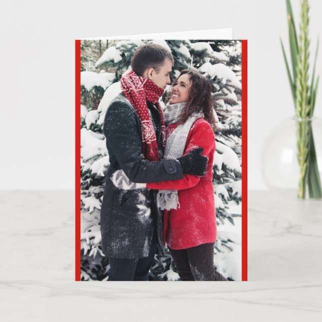 1 or 2 Photo Christmas Red Theme Holiday Card (Front)