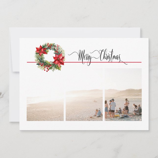 1 or 3 Photo with Holiday Wreath Christmas  (Front)