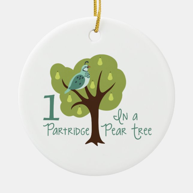 1 Partridge In Pear Tree Ceramic Tree Decoration (Front)