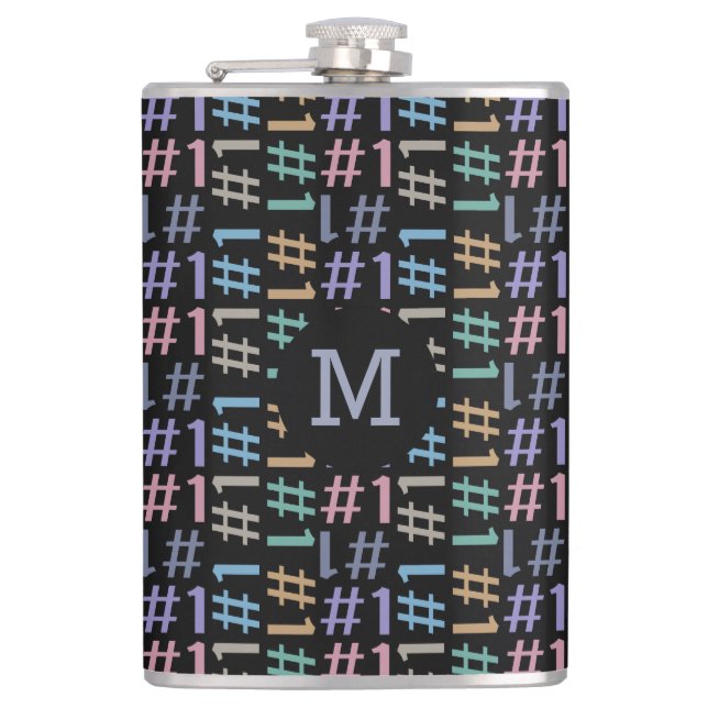 “# 1” Pattern custom monogram flask (Front)