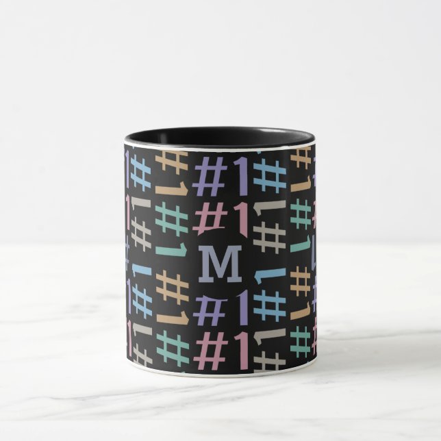 “# 1” Pattern custom monogram mugs (Center)