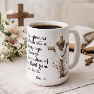 1 Peter 1:3 Living Hope Easter Scripture Art Coffee Mug