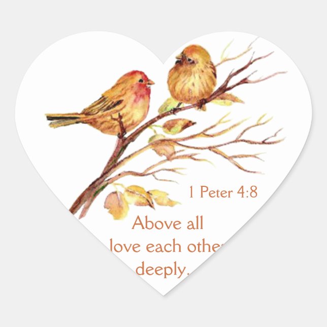1 Peter 4:8 Love Each Other Deeply Scripture Birds Heart Sticker (Front)