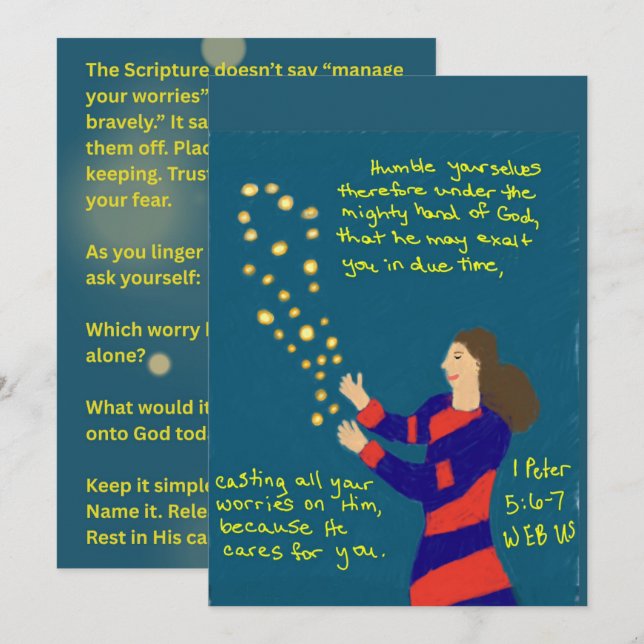 1 Peter 5:6–7 Scripture Card — Cast Your Worries (Front/Back)