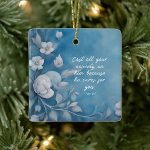 1 Peter 5:7 Bible Verse Image Ceramic Ornament