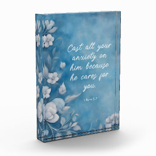 1 Peter 5:7 “Cast All Your Anxiety” Blue Floral Photo Block