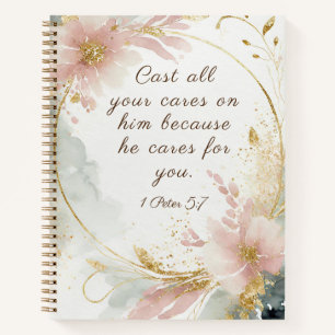 1 Peter 5:7 Cast All Your Cares on Him Bible Verse Notebook