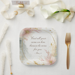 1 Peter 5:7 Cast All Your Cares on Him Bible Verse Paper Plate