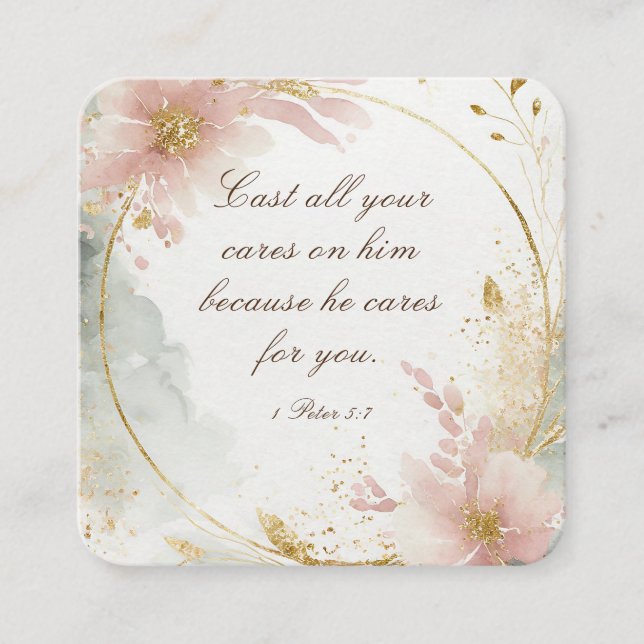 1 Peter 5:7 Cast All Your Cares on Him Bible Verse Square Business Card (Front)