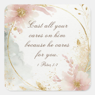 1 Peter 5:7 Cast All Your Cares on Him Bible Verse Square Sticker