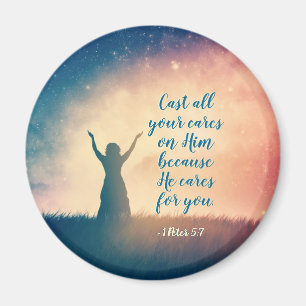 1 Peter 5:7 Cast all your cares on Him, Scripture Magnet