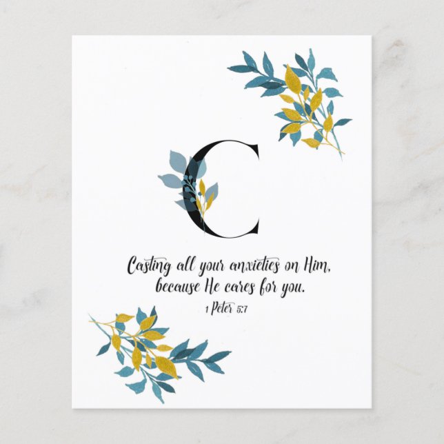 1 Peter 5:7, Letter C, watercolor scripture card (Front)