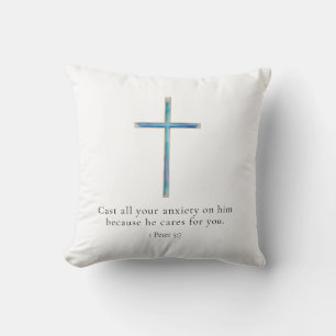 1 Peter 5:7 Minimalist Cross Cushion