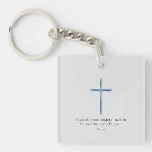 1 Peter 5:7 Minimalist Cross Keychain