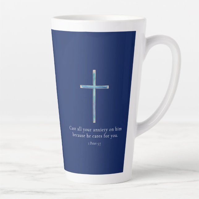 1 Peter 5:7 Minimalist Cross Latte Mug (Right)