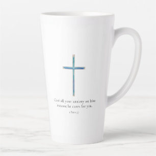 1 Peter 5:7 Minimalist Cross Latte Mug