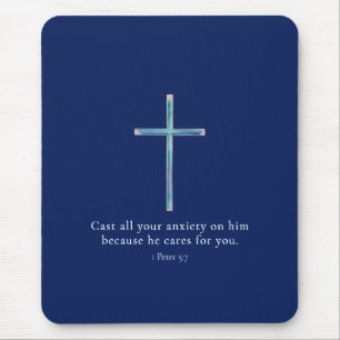 1 Peter 5:7 Minimalist Cross Mouse Pad
