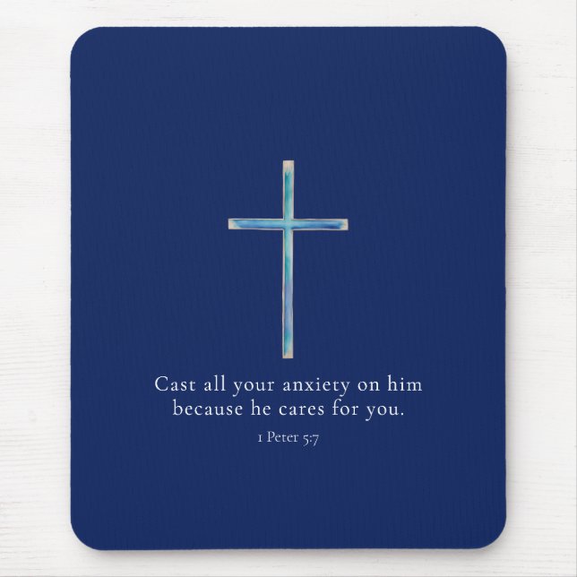 1 Peter 5:7 Minimalist Cross Mouse Pad (Front)