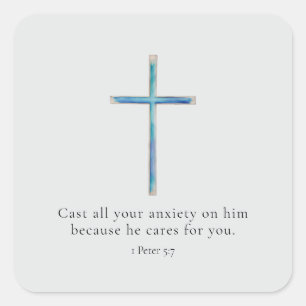 1 Peter 5:7 Minimalist Cross Square Sticker