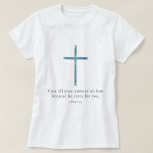 1 Peter 5:7 Minimalist Cross T-Shirt