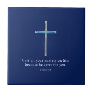 1 Peter 5:7 Minimalist Cross Tile